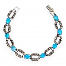 Elegantă brățară vintage Art Deco Revival din argint incrustată cu marcasite și topaze de sinteză | preloved | cca. 1980 - 1990