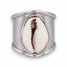 Inel statement Ghioc, manufacturat în argint cu scoică naturală 'cowrie reef '
