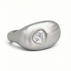 Remarcabil inel statement design contemporan din argint high-polish cu cristal cz | Italia preloved 2020's