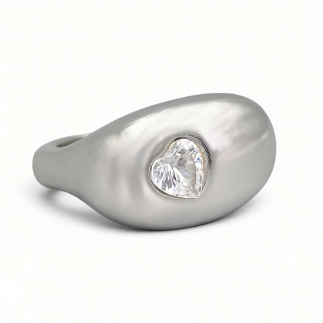 Remarcabil inel statement design contemporan din argint high-polish cu cristal cz | Italia preloved 2020's