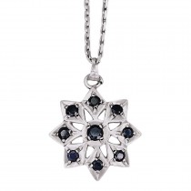 Colier din argint accesorizat cu pandant amuletic Mandala, manufacturat în argint și safire naturale | India