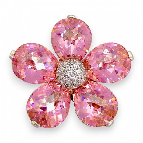 Remarcabilă broșă florală Thomas Sabo, din argint rodiat cu cristale roz multifațetate | preloved 2000’s