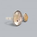 Inel statement modernist manufacturat în argint și cuarț rutilat | Studio Jewelry cca. 1960 - 1970 
