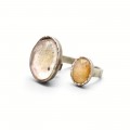 Inel statement modernist manufacturat în argint și cuarț rutilat | Studio Jewelry cca. 1960 - 1970 