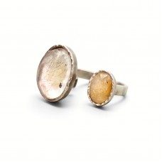 Inel statement modernist manufacturat în argint și cuarț rutilat | Studio Jewelry cca. 1960 - 1970 