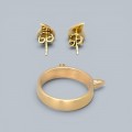 Inedit set de bijuterii Nasty Horns din argint placat cu aur galben | cercei stud și inel | design minimalist contemporan | new old stock