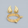 Inedit set de bijuterii Nasty Horns din argint placat cu aur galben | cercei stud și inel | design minimalist contemporan | new old stock