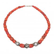  Vechi colier etnic Amazigh, manufacturat din coral natural cu elemente masive din argint | Maroc - prima jumătate a sec. XX