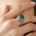 Inel Ethnic Inspired manufacturat în argint decorat cu malachit natural | new old stock