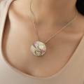 Colier cu pandant statement manufacturat în argint decorat cu mozaic de sidefuri naturale iridescente | preloved 