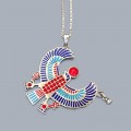 Colier sautoir din argint accesorizat cu pandant statement Horus - Egyptian Revival manufacturat în argint masiv și email policrom | atelier egiptean cca.1990