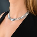  Rafinat colier choker modernist din argint cu finisaje satinate și design de inspirație solară | preloved