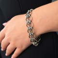 Brățară statement chainmaille de perioadă mid-century din argint masiv, cu un remarcabil design modernist de inspirație scandinavă | preloved cca. 1960