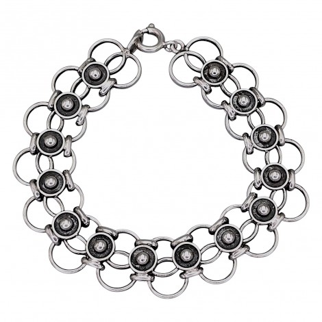 Brățară statement chainmaille de perioadă mid-century din argint masiv, cu un remarcabil design modernist de inspirație scandinavă | preloved cca. 1960