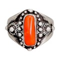 Inel etnic sino-tibetan manufacturat în argint și coral Sherpa | vintage - a doua jumătate a sec. XX