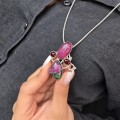 Colier statement din argint, accesorizat cu un spectaculos pandant artizanal Studio Jewelry, manufacturat în argint cu rubin în zoisit și granate naturale | preloved