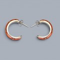 Cercei hoop moderniști manufacturați în argint cu inserții de scoică spinoasă naturală Spiny Oyster | Statele Unite | preloved