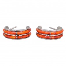 Cercei hoop moderniști manufacturați în argint cu inserții de scoică spinoasă naturală Spiny Oyster | Statele Unite | preloved