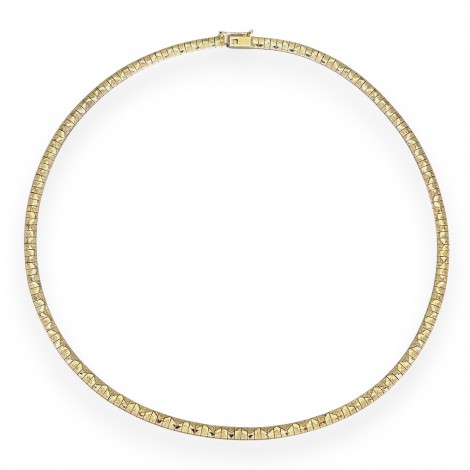 Rafinat colier choker din argint placat cu aur galben, cu structură flexibilă articulată și spectaculoasă texturare geometrică | atelier Mazzaretto Elide | New Old Stock