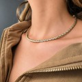 Rafinat colier choker din argint placat cu aur galben, cu structură flexibilă articulată și spectaculoasă texturare geometrică | atelier Mazzaretto Elide | New Old Stock