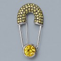 Inedită broșă statement Safety Pin Brooch din argint rodiat cu cristale cz | atelier Misis - Vicenza | preloved 2000's