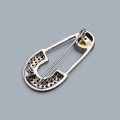 Inedită broșă statement Safety Pin Brooch din argint rodiat cu cristale cz | atelier Misis - Vicenza | preloved 2000's