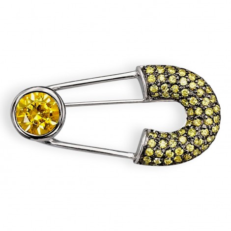 Inedită broșă statement Safety Pin Brooch din argint rodiat cu cristale cz | atelier Misis - Vicenza | preloved 2000's
