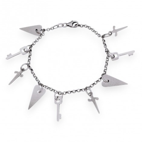 Rafinată brățară Charm Bracelet cu design contemporan Rock Chic din argint cu elemente Lovesick | atelier Silver Star - Arezzo | preloved cca. 2020