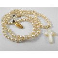 vechi colier religios: perle naturale SEED PEARLS. aur 18 k. cruce mother of pearl