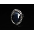 vechi inel SPINEL NEGRU NATURAL :. ART DECO. argint 925. carataj mare !