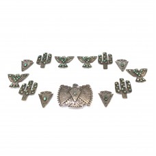 vechi set de elemente pentru centura Navajo - argint si turcoaze - cca 1940 vechi set de elemente pentru centura Navajo - argint si turcoaze - cca 1940