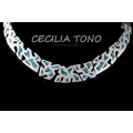 colier Cecilia Tono. taxco mexico cca 1950-1960. argint. mozaic mexican. 66.4 grame