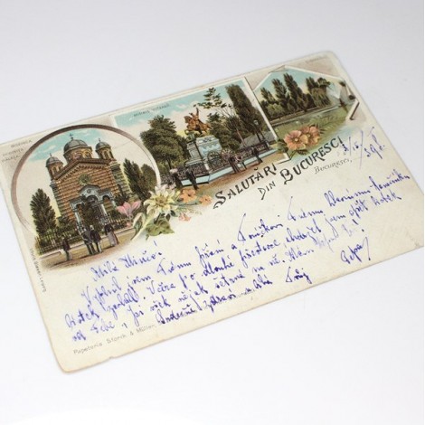 carte poștală 1898 - Salutări din București - circulată internațional