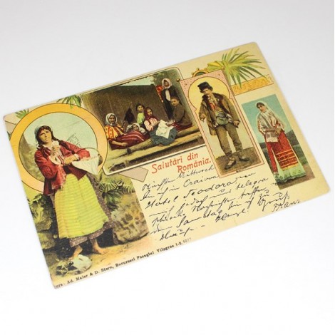 carte poștală - cca 1900 - Salutări din Romania - circulată internațional