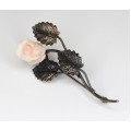 delicata brosa " Rose " - argint & coral Peau D'ange - Italia