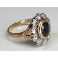 inel " Victorian Revival " din aur si argint - safir 1.5ct si diamante 1ctw - Italia anii' 40