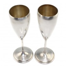 Pereche de flute pentru șampanie - manufactură în argint -  Italia