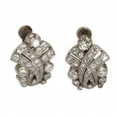 cercei Art Deco - milgrain - platina aur si diamante - Franta cca 1920 cercei Art Deco - milgrain - platina aur si diamante - Franta cca 1920