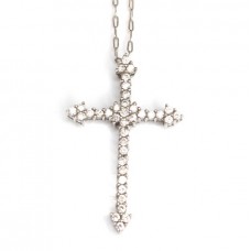 colier religios cu pandant cruce - argint incrustat cu zirconii - Franta colier religios cu pandant cruce - argint incrustat cu zirconii - Franta