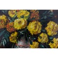 pictura Maria Dumitrescu - Crizanteme in ulcior - ulei pe panza - 1971