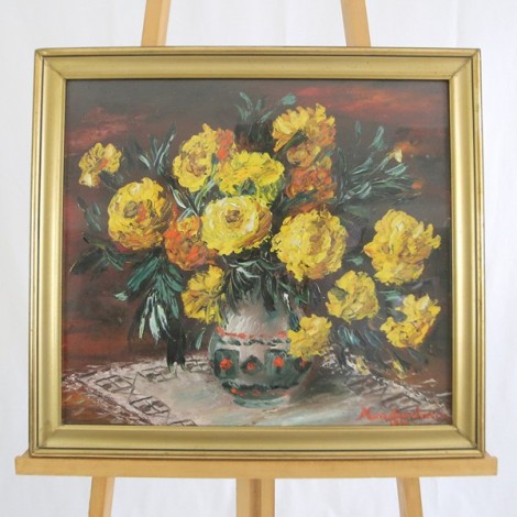 pictura Maria Dumitrescu - Crizanteme in ulcior - ulei pe panza - 1971