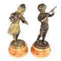 pereche de statuete romantice - bronz si marmura de Verona 