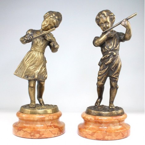 pereche de statuete romantice - bronz si marmura de Verona 