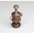Vechi recipient tibetan - snuff bottle - pentru tutun de prizat - argint si coral