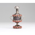 Vechi recipient tibetan - snuff bottle - pentru tutun de prizat - argint si coral