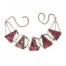 Opulent colier statement modernist - argint si rodonit - Franta Opulent colier statement modernist - argint si rodonit - Franta