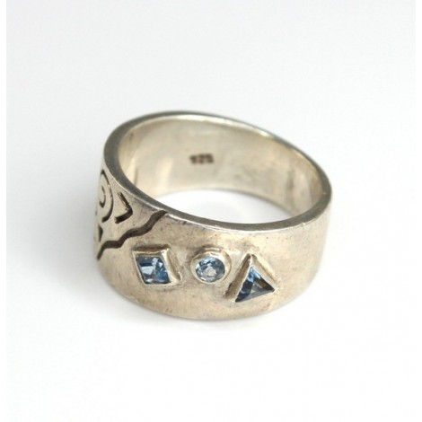 delicat inel modernist - argint si acvamarin - Danemarca