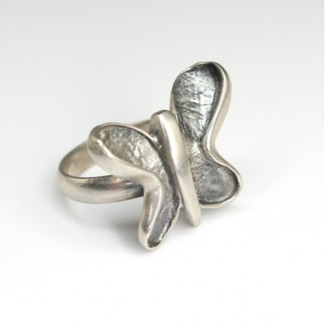 inel - Fluture - design modernist - argint patinat - Franța