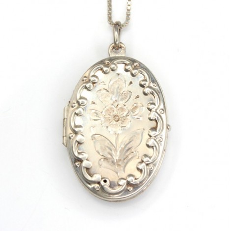 Elegant colier cu pandant locket | Victorian Revival | argint | Marea Britane anii '70