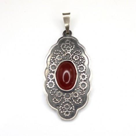 Pandant etnic indian din argint decorat cu agat carnelian - Rajasthan